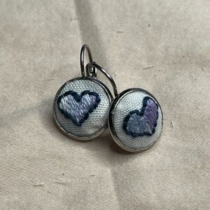 2. Embroidered silver Tone Earrings small hearts!